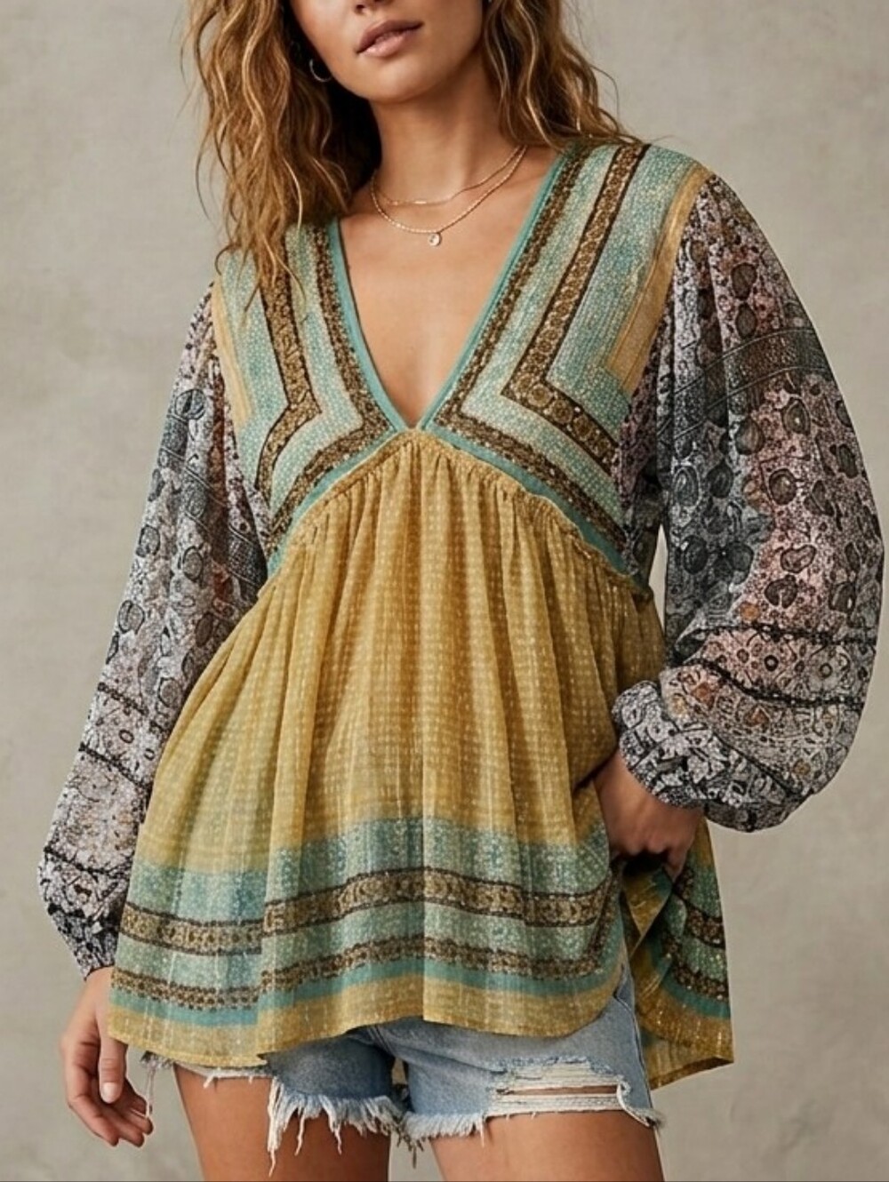 Free People Aliyah Peasant Baby Doll Top Indie Sleeve Boho Oversized Relaxed Fit